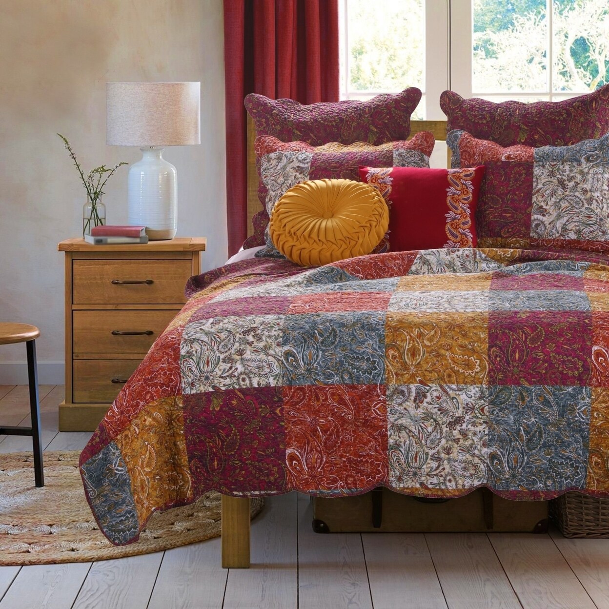 Saltoro Sherpi 3 Piece Full Size Quilt Set, Soft Cotton, Paisley Print, Multicolor-
