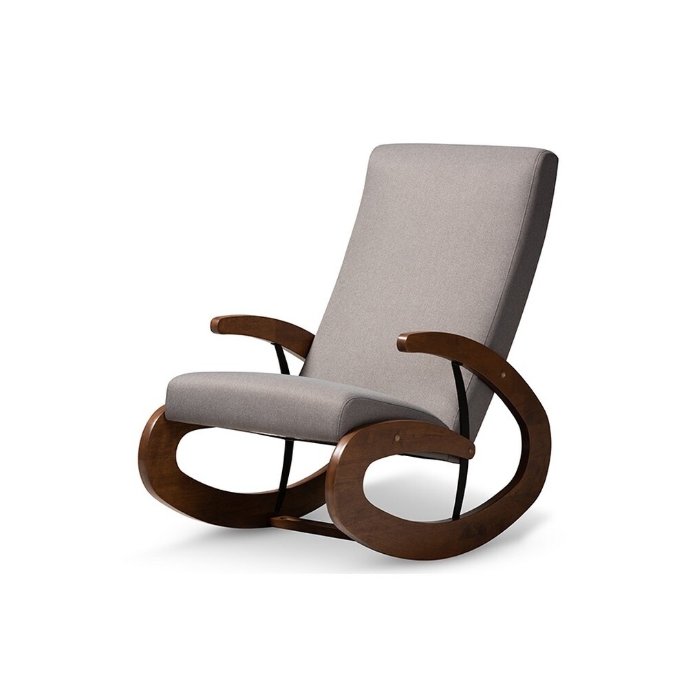 Baxton Studio Kaira Modern and Contemporary Gray Fabric Upholstered and Walnut-Finished Wood Rocking Chair