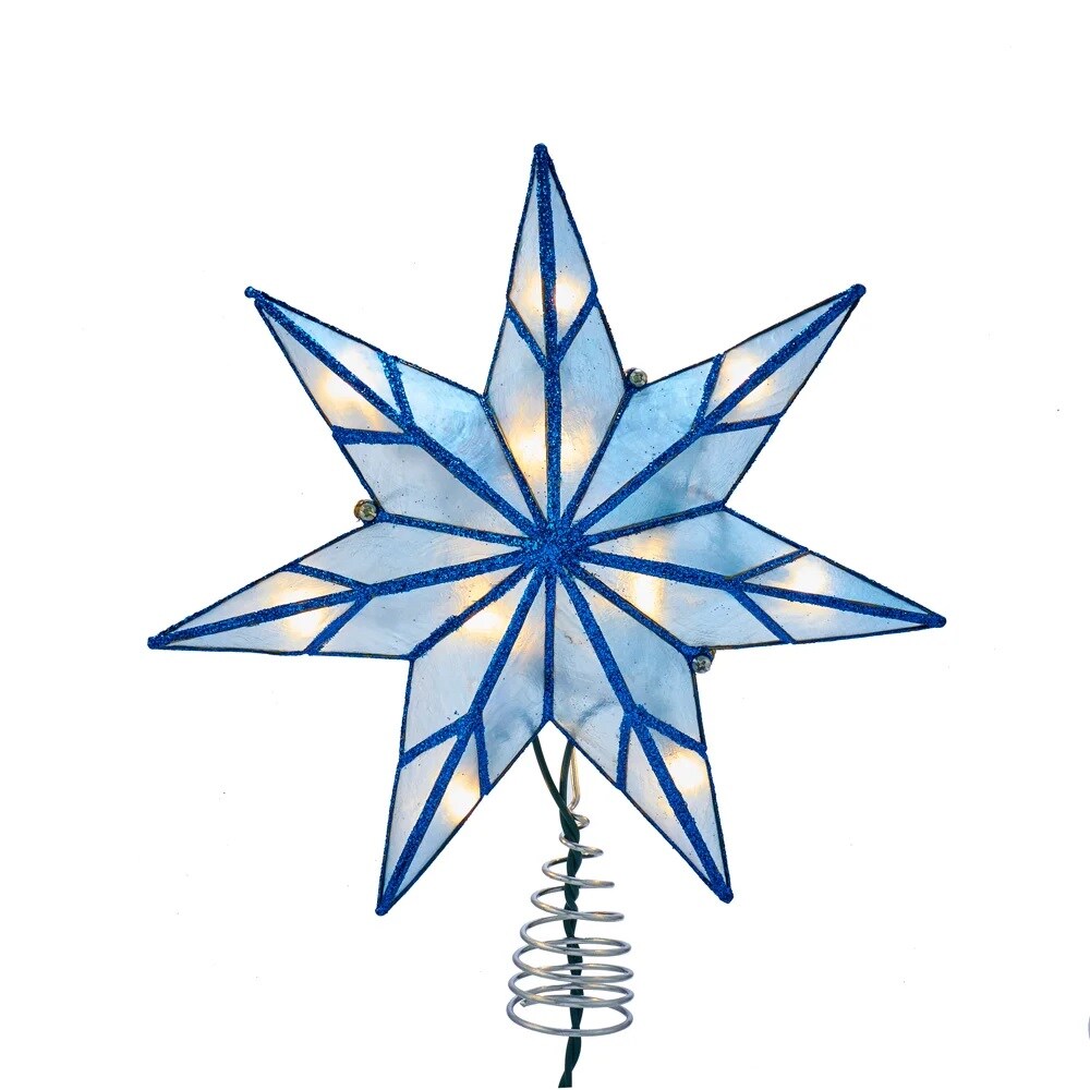 KSA 9.5&#x22; Lighted Blue Star Christmas Tree Topper, Clear Lights