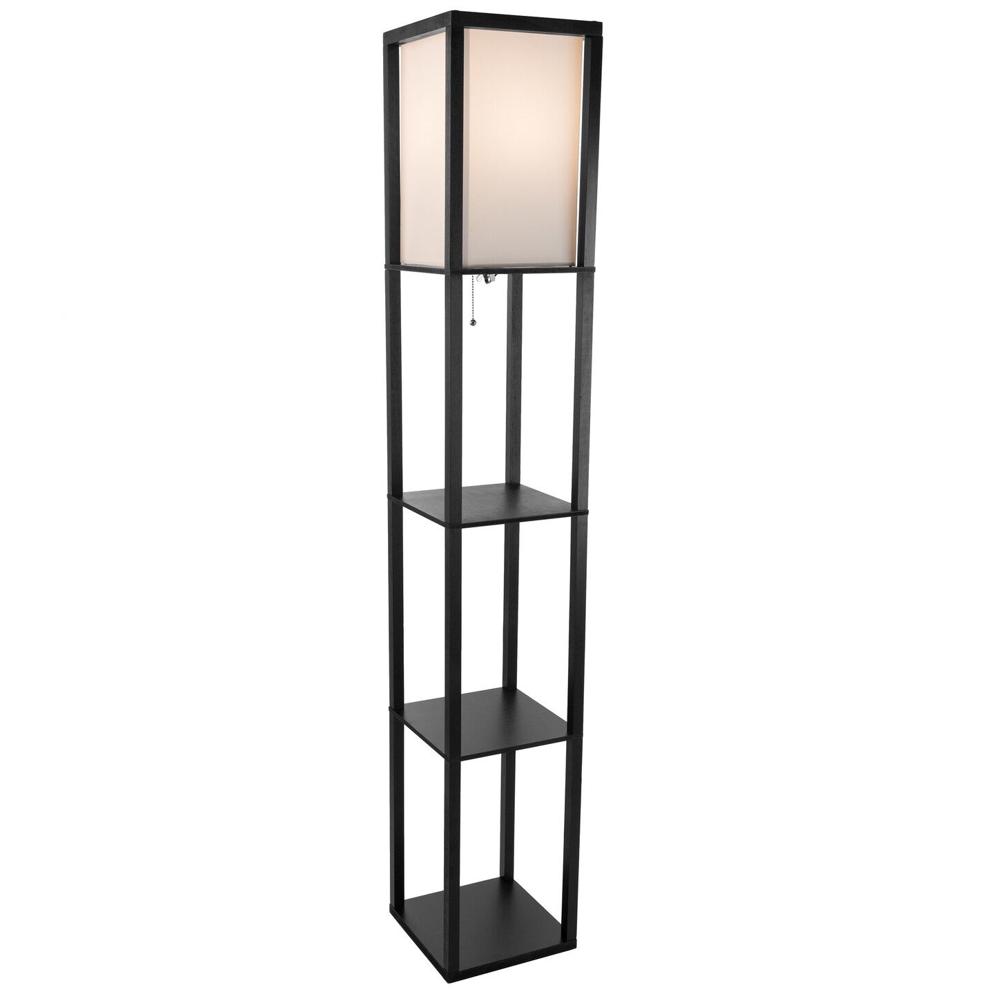 Lavish Home Black Etagere Floor Lamp 62.75In 3 Shelves Led Light Fabric Shade