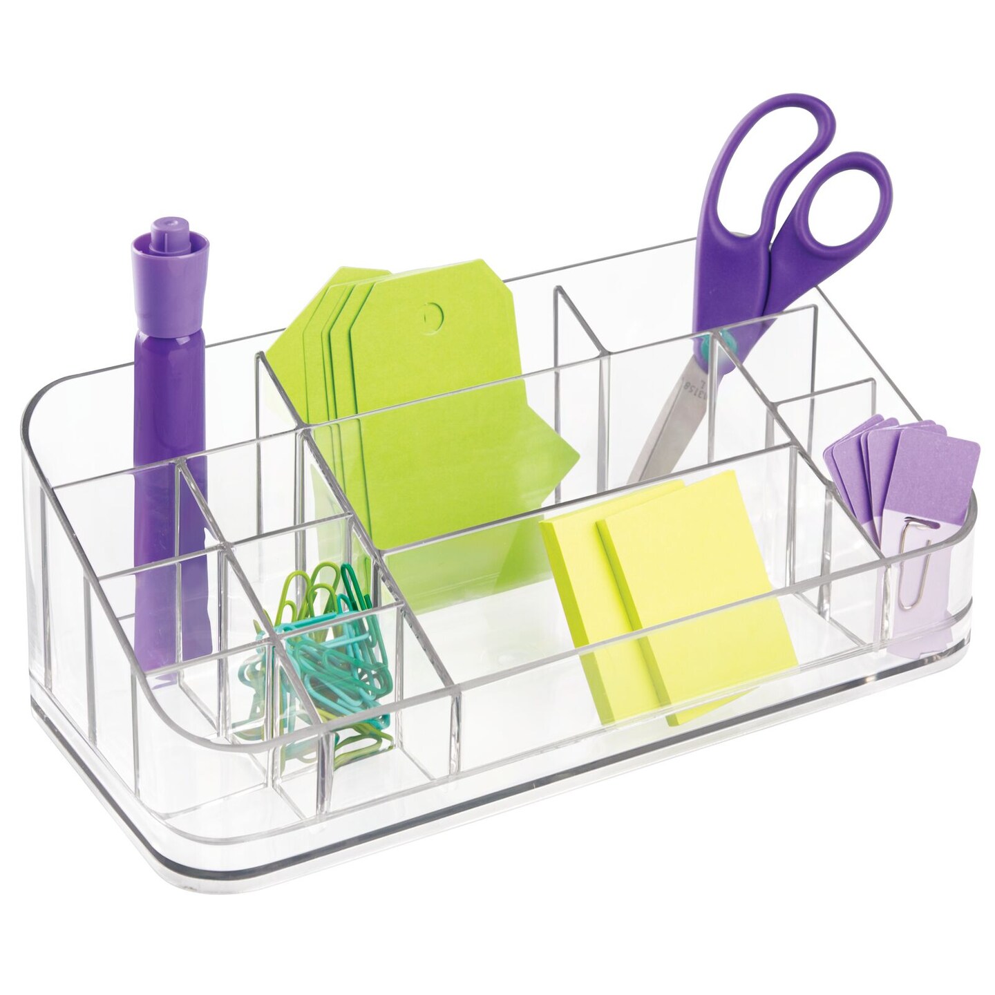 mDesign Plastic Home, Office Storage Bin, Divided Desk Organizer - Clear