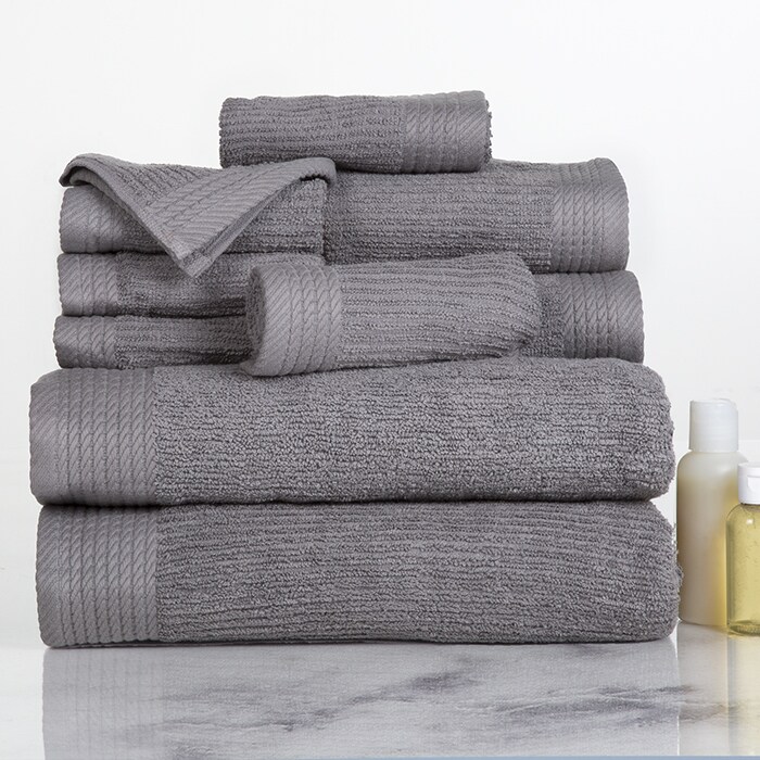 Lavish Home   Ribbed 100% Cotton 10 Piece Towel Set - Silver