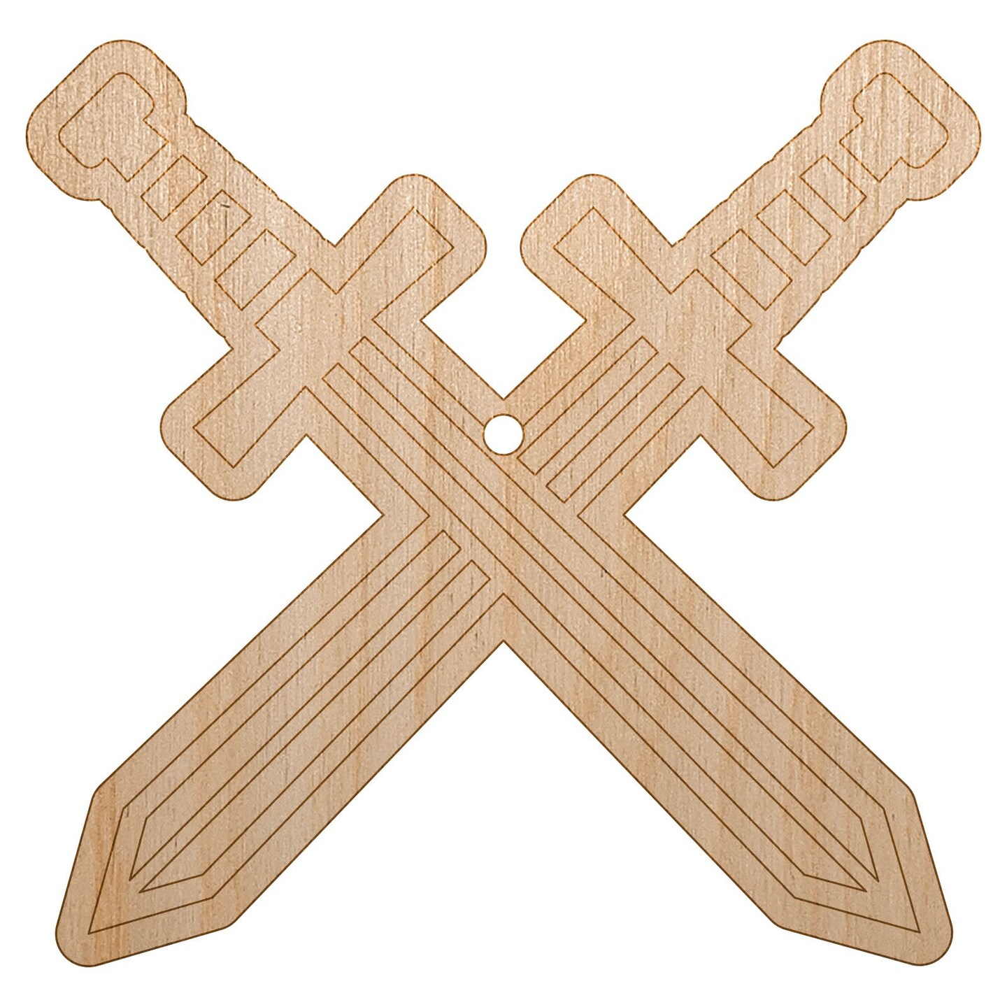 Crossed Swords Battle Icon Unfinished Craft Wood Holiday Christmas Tree DIY Pre-Drilled Ornament