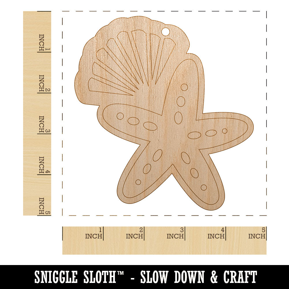 Starfish and Shell Beach Tropical Doodle Unfinished Craft Wood Holiday Christmas Tree DIY Pre-Drilled Ornament