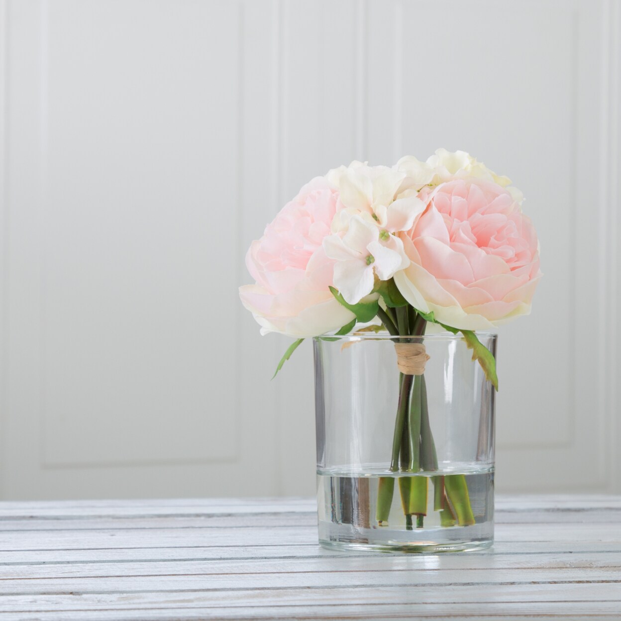 Pure Garden Hydrangea And Rose Floral Arrangement Pink Cream 5X5x7.5 Inches