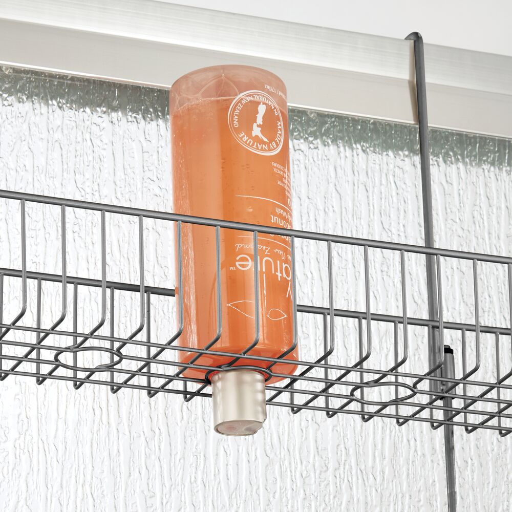 mDesign Wide Metal Over Door Hanging Shower Caddy, 2 Hooks and Baskets