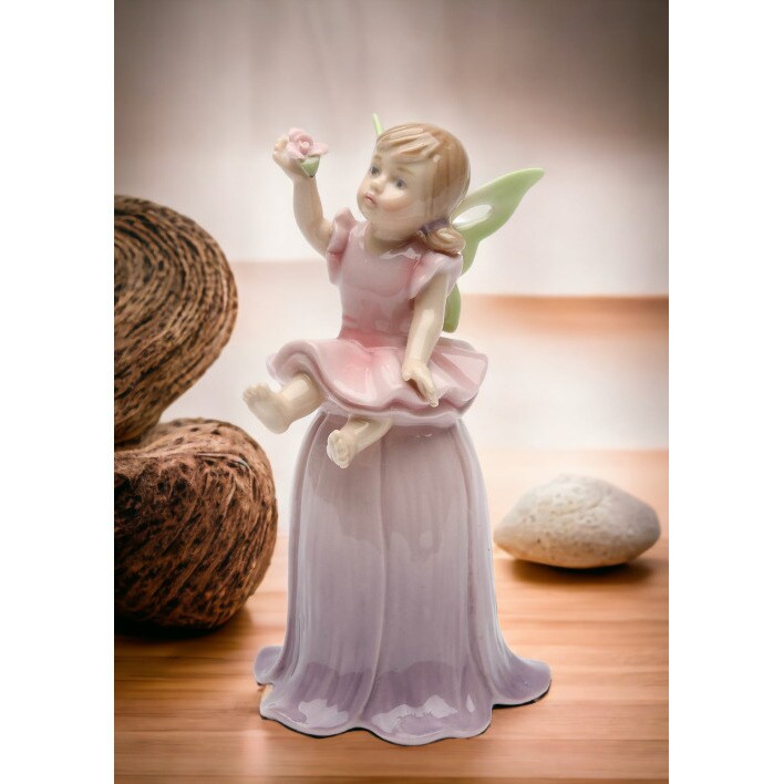 kevinsgiftshoppe Ceramic Fairy on Flower Bell Home Decor
