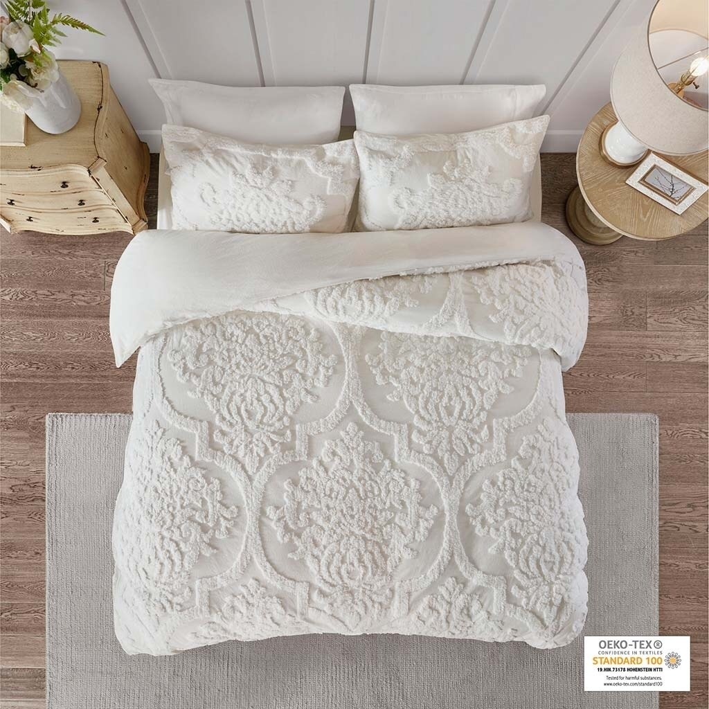 Gracie Mills   3 Piece Tufted Cotton Chenille Damask Duvet Cover Set