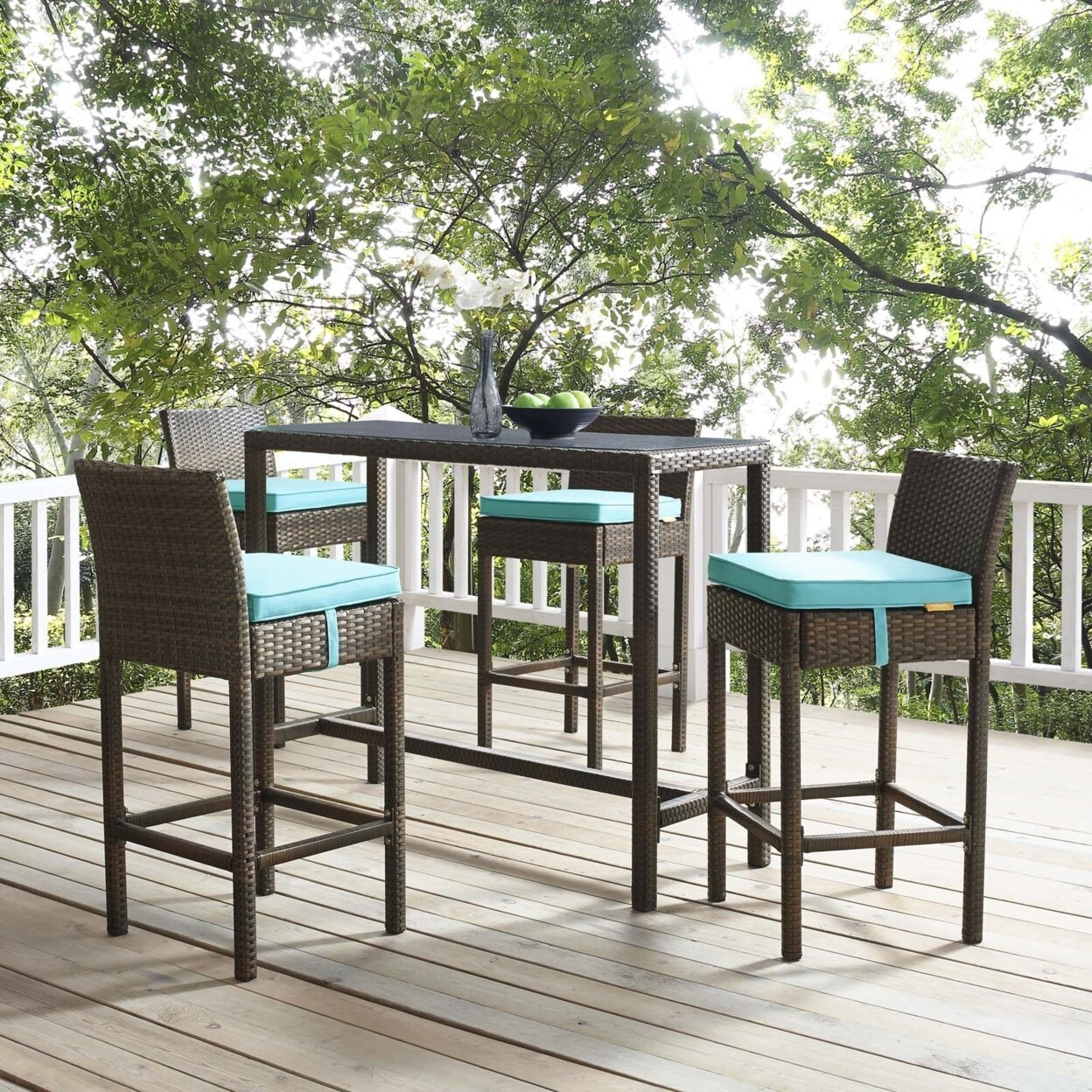 Modway Conduit Bar Stool Outdoor Patio Wicker Rattan Set of 4 EEI