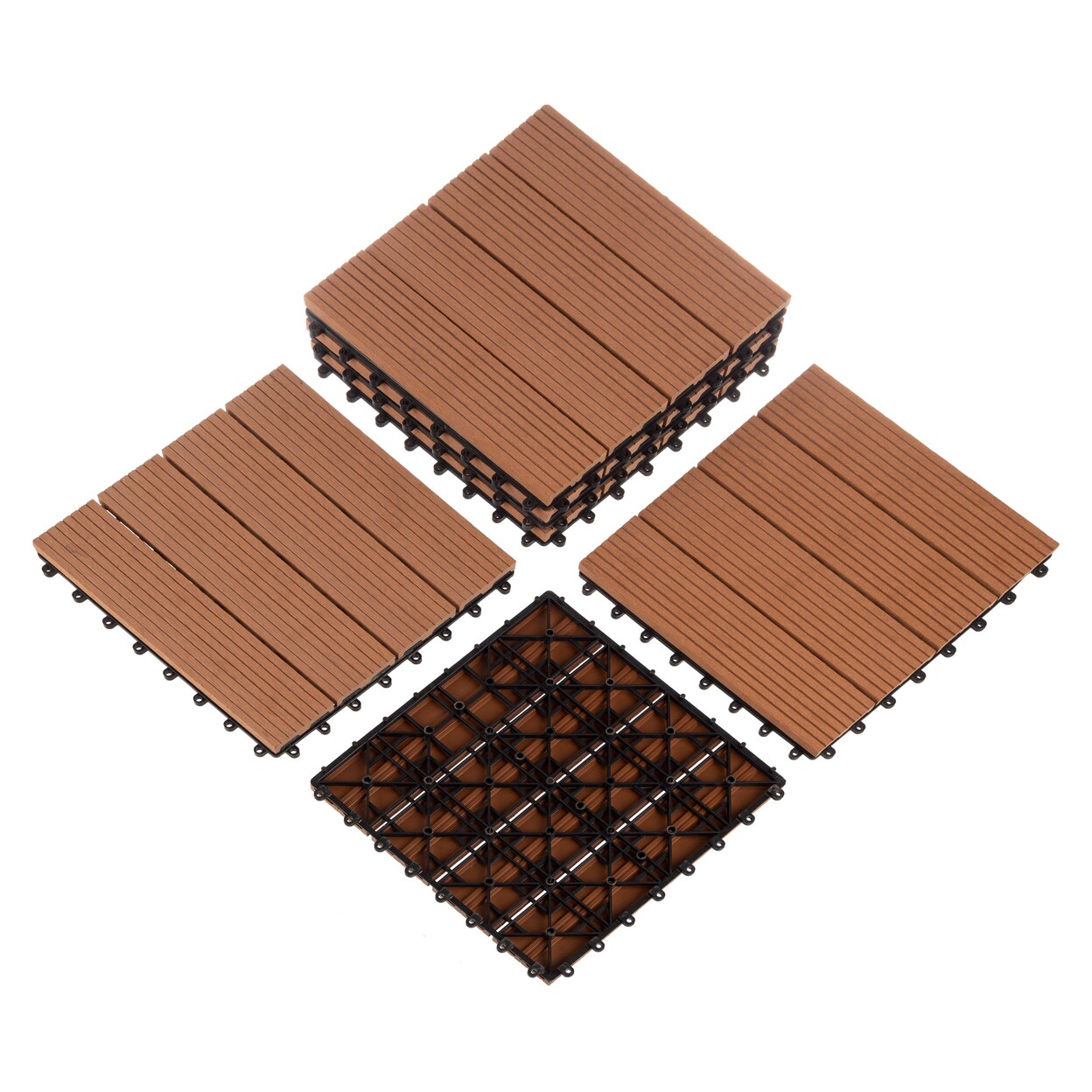 Pure Garden 6 Sets Patio Floor Tiles Wood/Plastic Composite Interlocking Deck Tiles Brown