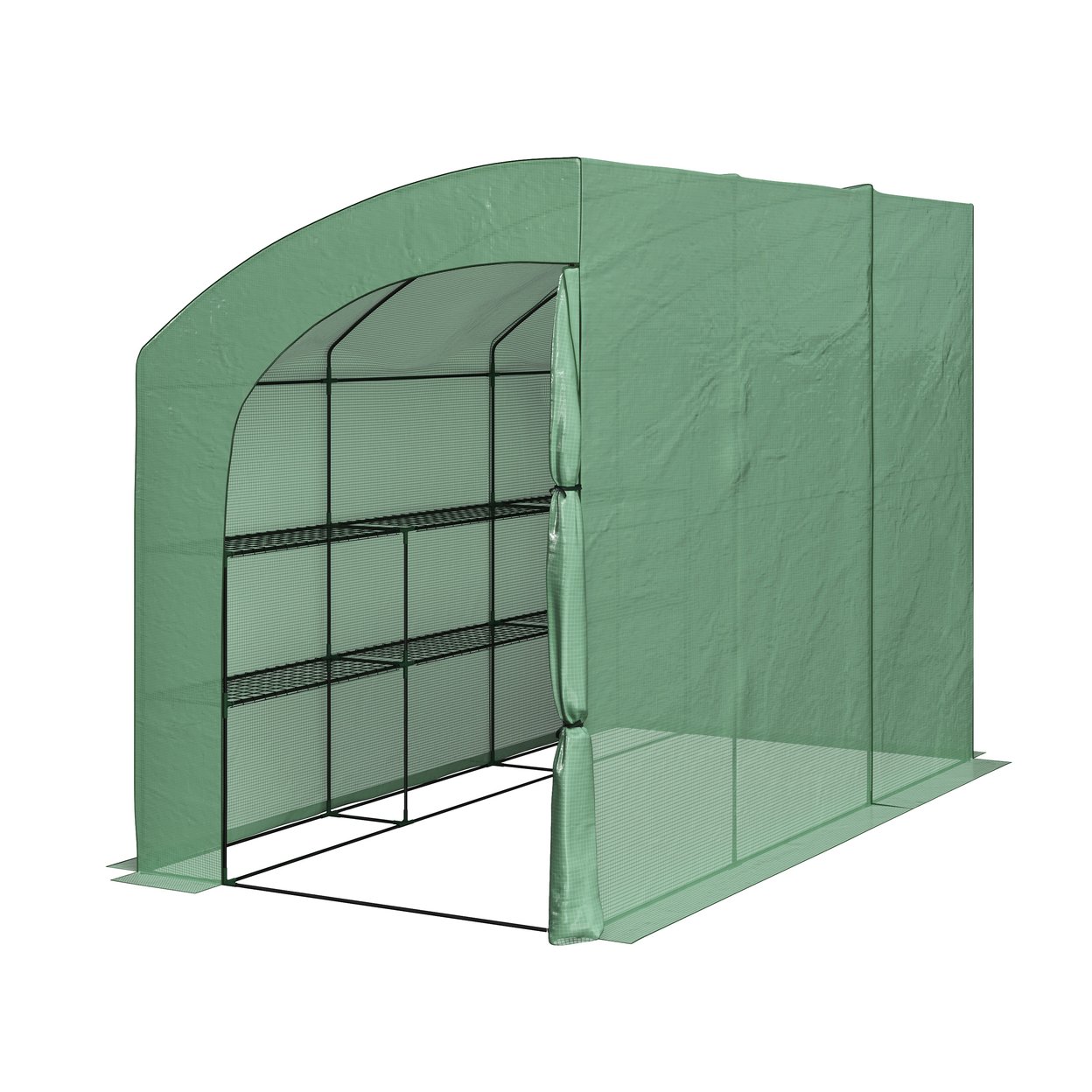 Lean To Greenhouse 10Ft X 5Ft X 7Ft Green Waterproof With Roll-Up Doors And Shelves