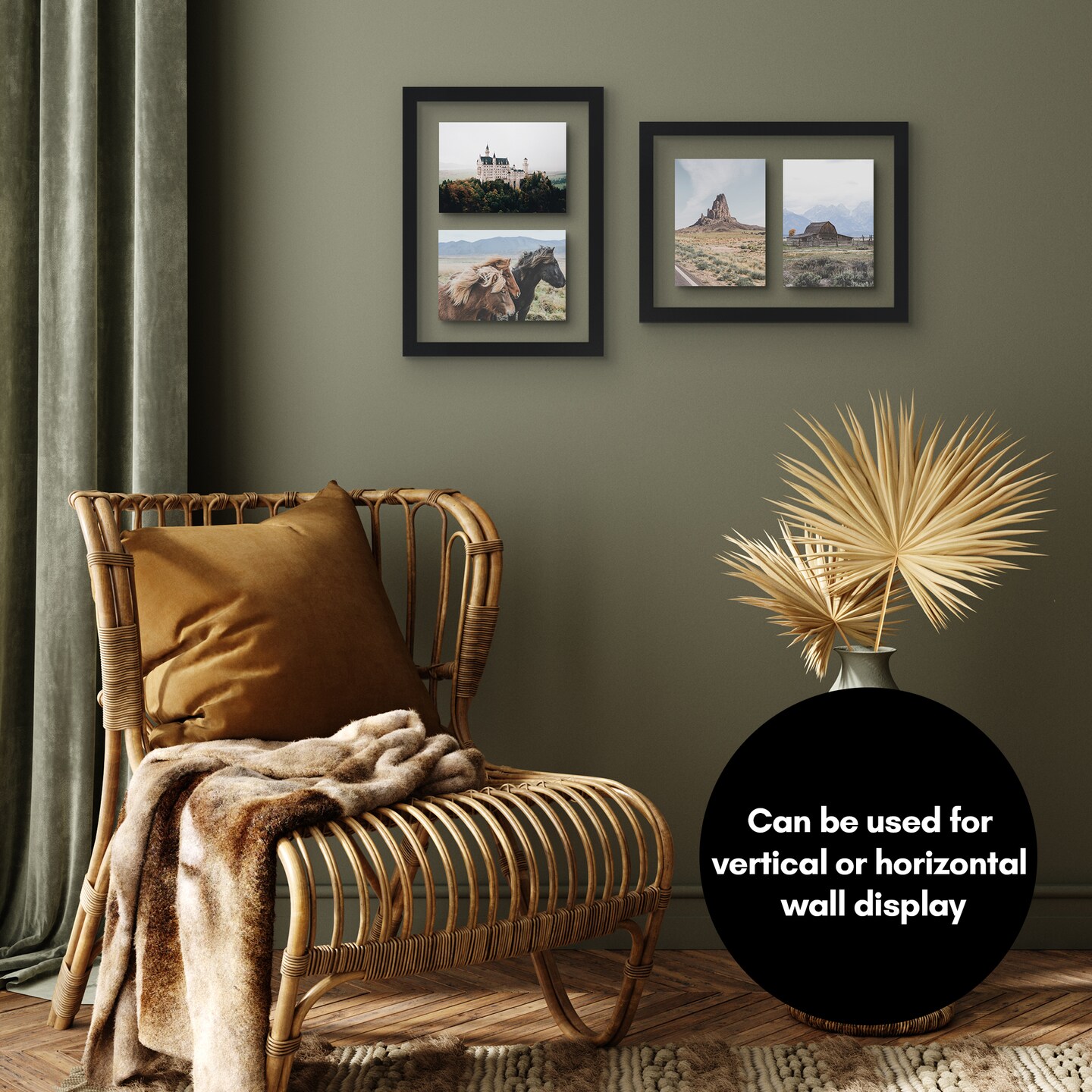 Americanflat Floating Collage Frame - Displays Two Photos with Floating Effect - Shatter Resistant Glass - Hanging Hardware for Horizontal or Verticle Display
