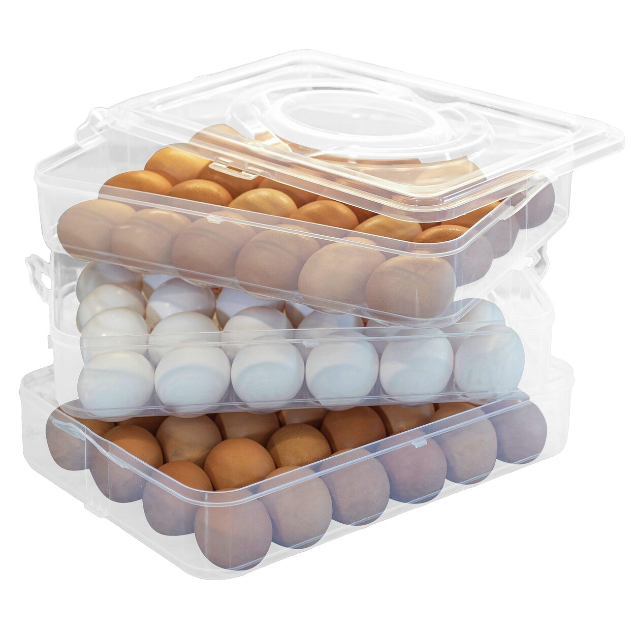 Large Capacity Egg Container Clear Pp Plastic Refrigerator Holder With Lid And Handle