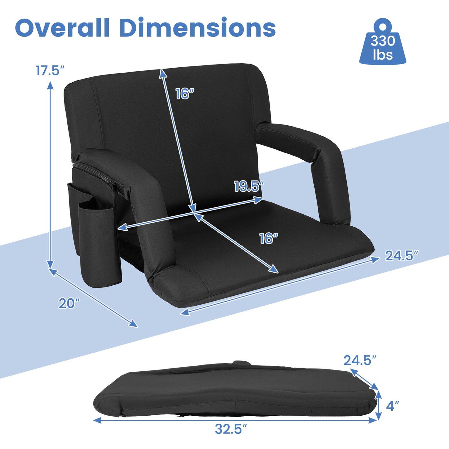 Costway 1/2 PCS Stadium Seat for Bleachers Bleacher Chair with 6 Adjustable Positions Back Support Black