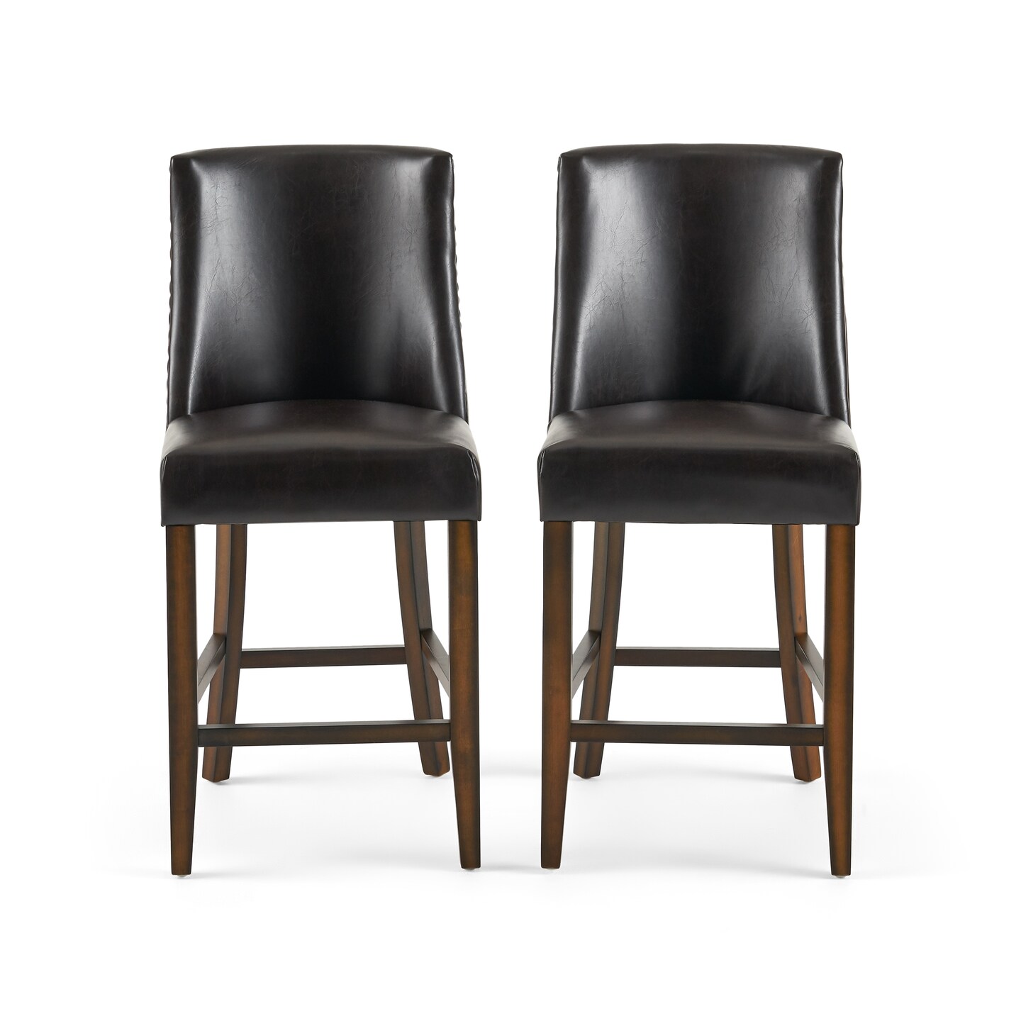 GDF Studio Rydel 27-Inch Brown Leather Nailhead Accent Counter Stools (Set of 2)