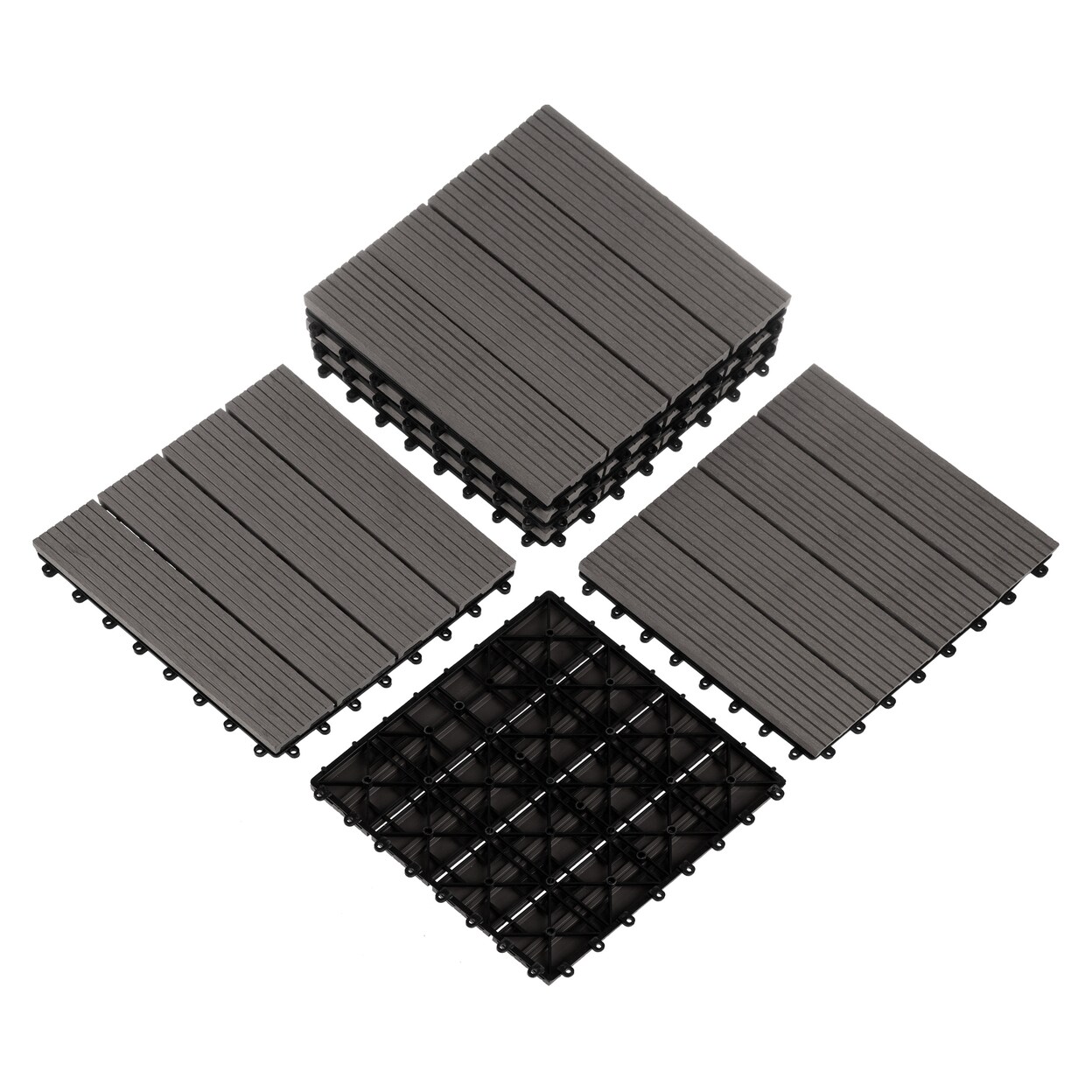 Pure Garden 6 Sets Patio Floor Tiles Wood/Plastic Composite Interlocking Deck Tiles Gray