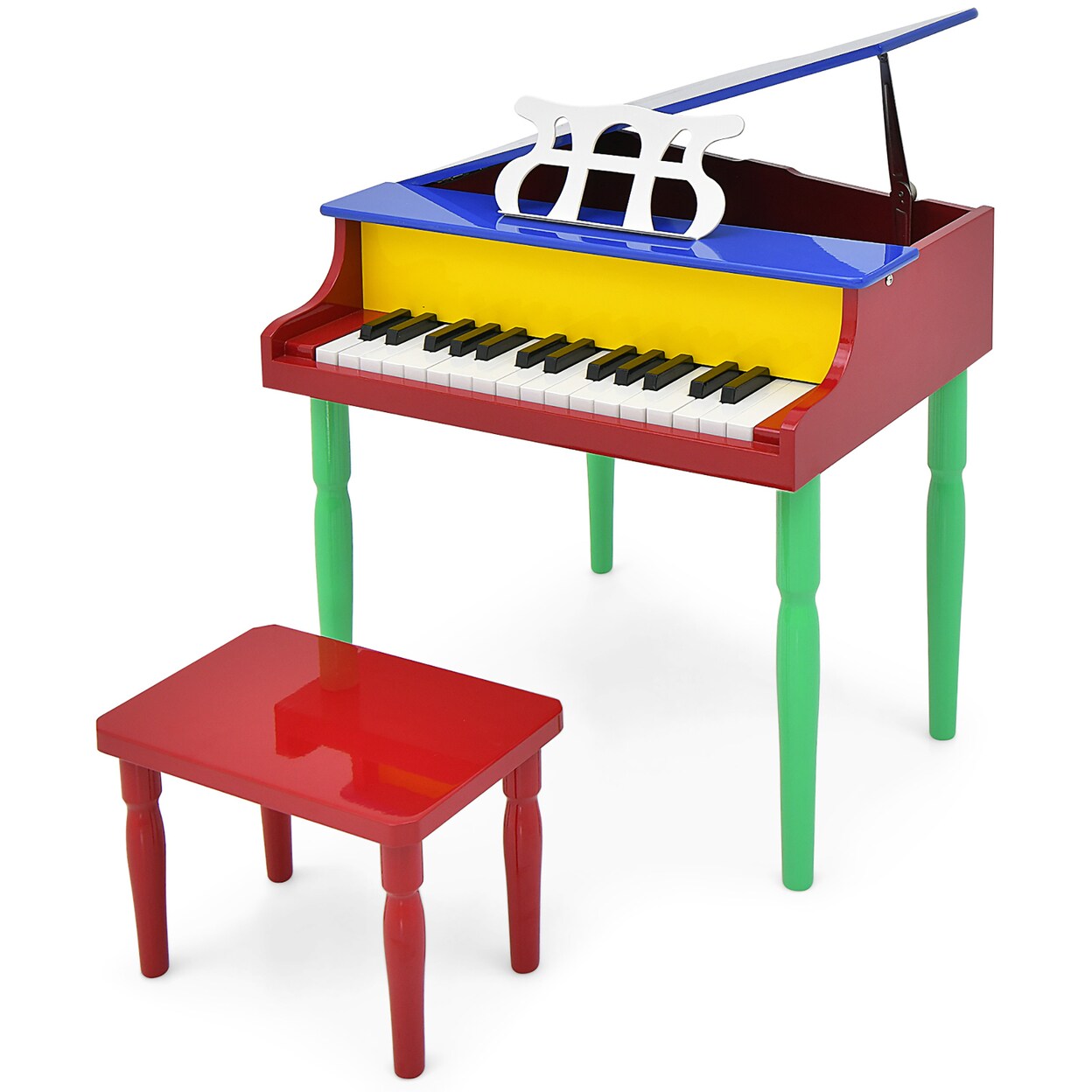 Gymax 30-Key Classic Baby Grand Piano Toddler Toy Wood w/ Bench and Music Rack Colorful