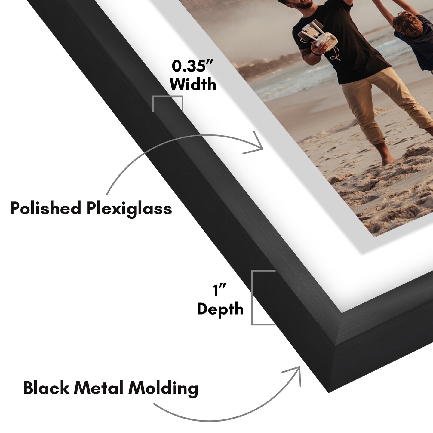 Americanflat Floating Aluminum Picture Frame - Sleek Aluminum Photo Frame for Wall Display - Black Metal Molded Frame - Shatter Resistant Glass - Hanging Hardware