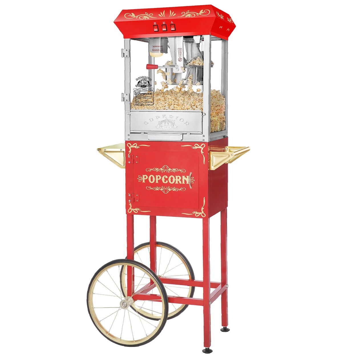 Superior Popcorn 8 Ounce Carnival Popcorn Popper Machine With Cart Stainless Steel