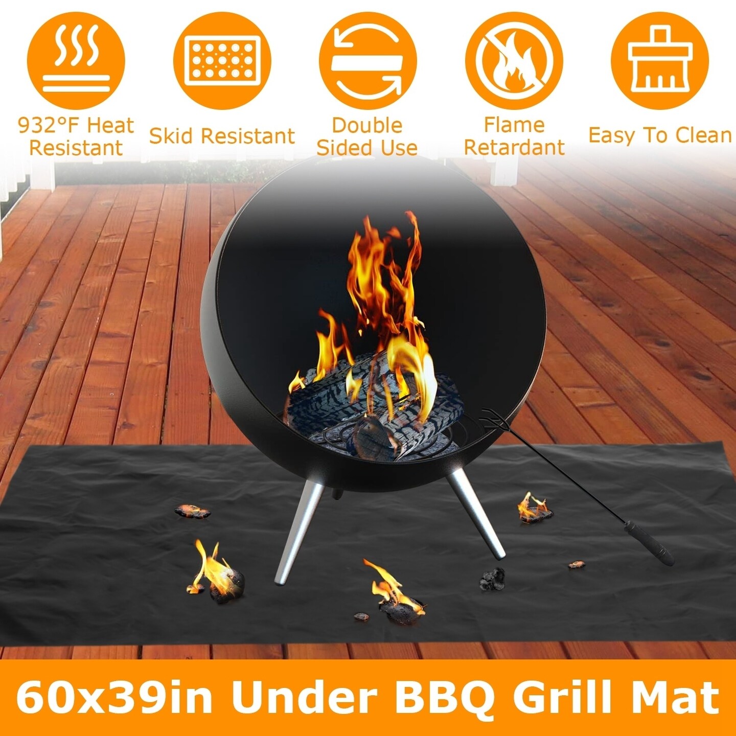 60X39in Under Grill Mat Folding Oil Absorbent Reusable Water Resistant