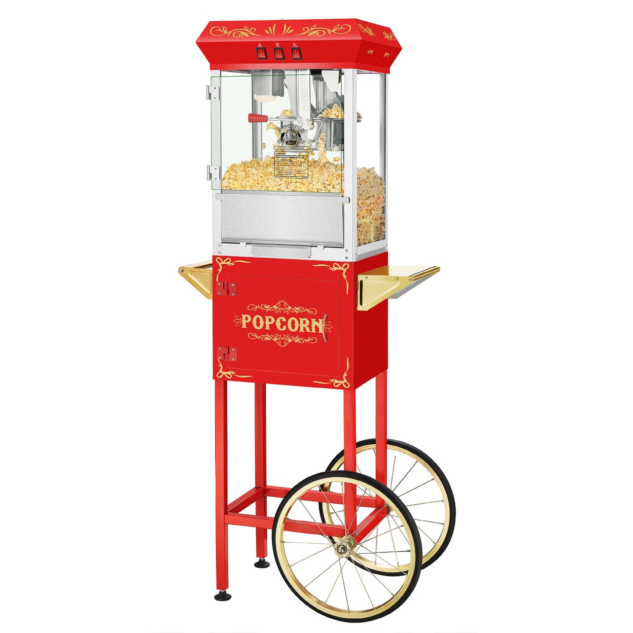 3 Gallon Red Popcorn Machine With Cart 8Oz Kettle Mobile Movie Theater Popper