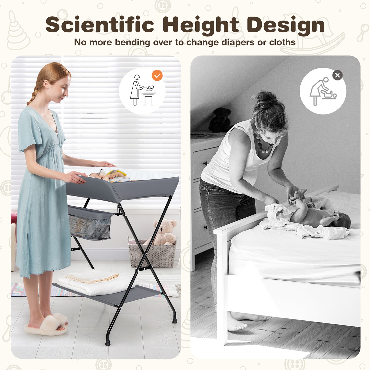Costway Baby Infant Changing Table Folding Diaper Station Nursery with Storage Gray/Black