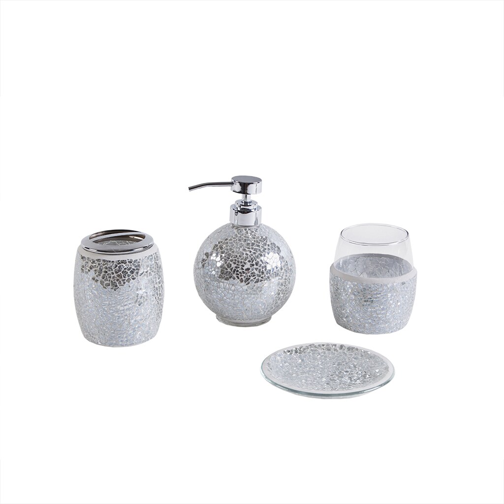 Gracie Mills Keonna 4-Piece Crackle Glass Mosaic Bathroom Accessory Set - Grace-9144