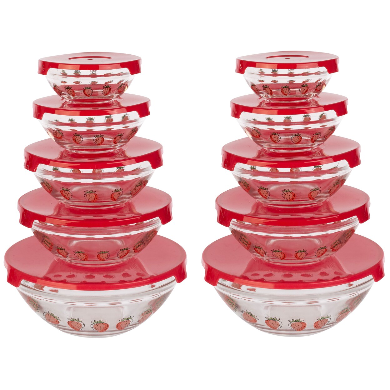 Chef Buddy 20PC Glass Bowls with Lids Set Strawberry Design Mixing Bowls Multiple Sizes