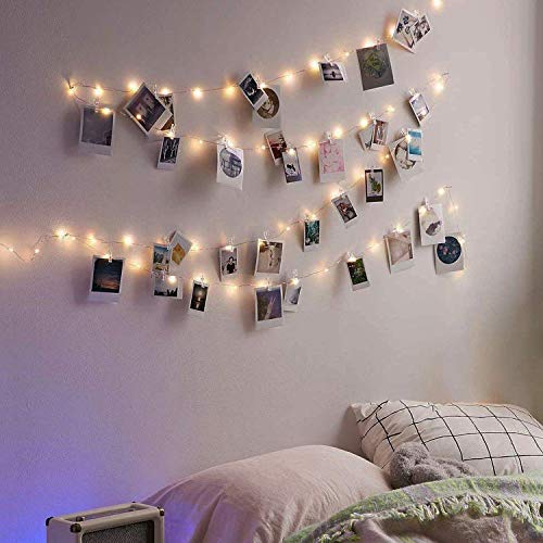 17Ft - 50 LED Photo Clip  Fairy String Lights with 50 Clear Clips for Hanging Pictures, Photo String Lights with Clips - Perfect Dorm Bedroom Wall Decor Wedding Decorations
