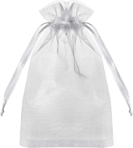 100PCS Premium Sheer Organza Bags, White Wedding Favor Bags with Drawstring, 4x6 inches Jewelry Gift Bags for Party, Jewelry, Festival, Makeup Favor Bags,net gift bags,drawstring goody bags