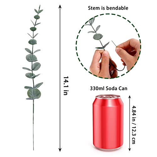 CEWOR 24pcs Eucalyptus Stems Decor Artificial Eucalyptus Leaves Faux Greenery Branches for Wedding Centerpiece Flower Floral Arrangement Farmhouse Home Decoration