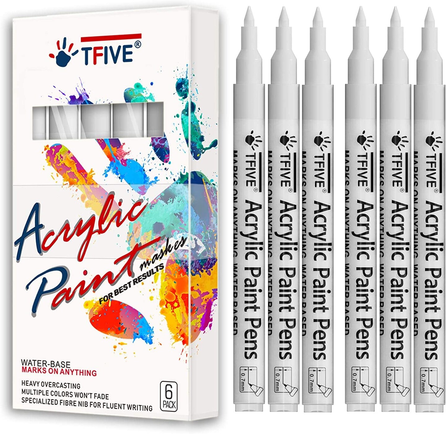 Blue Marker Paint Pens - 6 Pack Acrylic Blue Permanent Marker, 0.7mm Extra Fine Tip Paint Pen for Art Projects, Drawing, Rock Painting, Stone