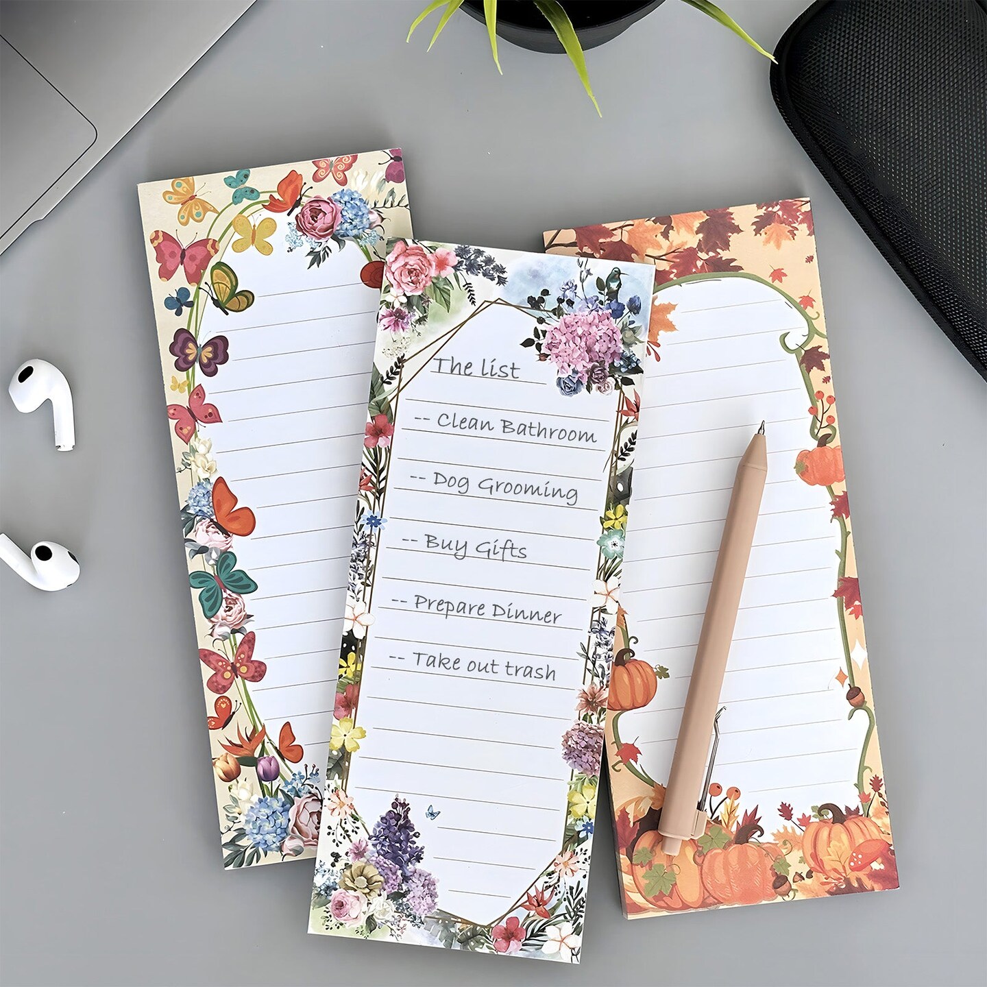 Wrapables Festive Floral Magnetic Notepads for Refrigerator, To-Do lists, Grocery Shopping, Memo, Reminders (Set of 3)