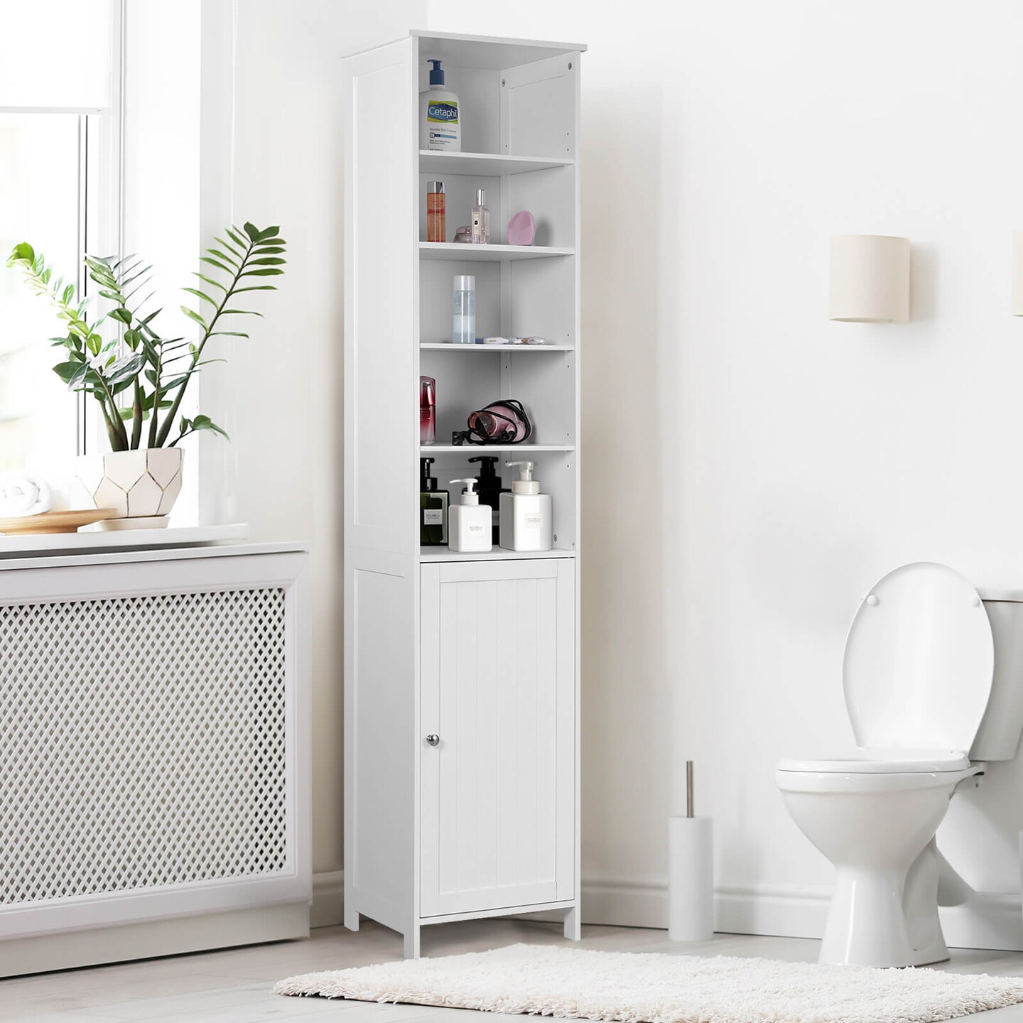72" Free Standing Tall Floor Bathroom Storage Cabinet with Adjustable Shelves