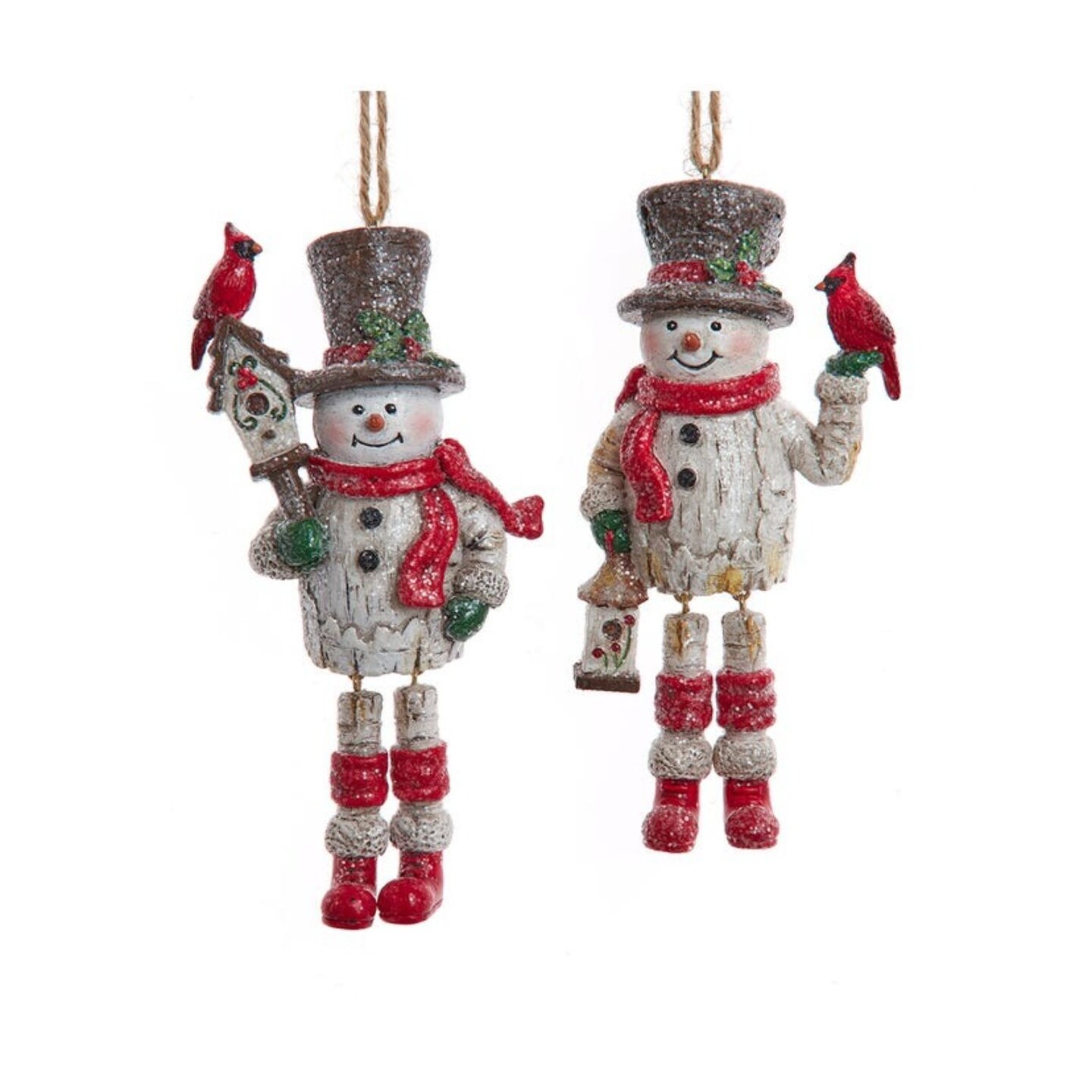 KSA Club Pack of 12 White and Red Birch Berries Snowman with Dangle Legs Christmas Figurine