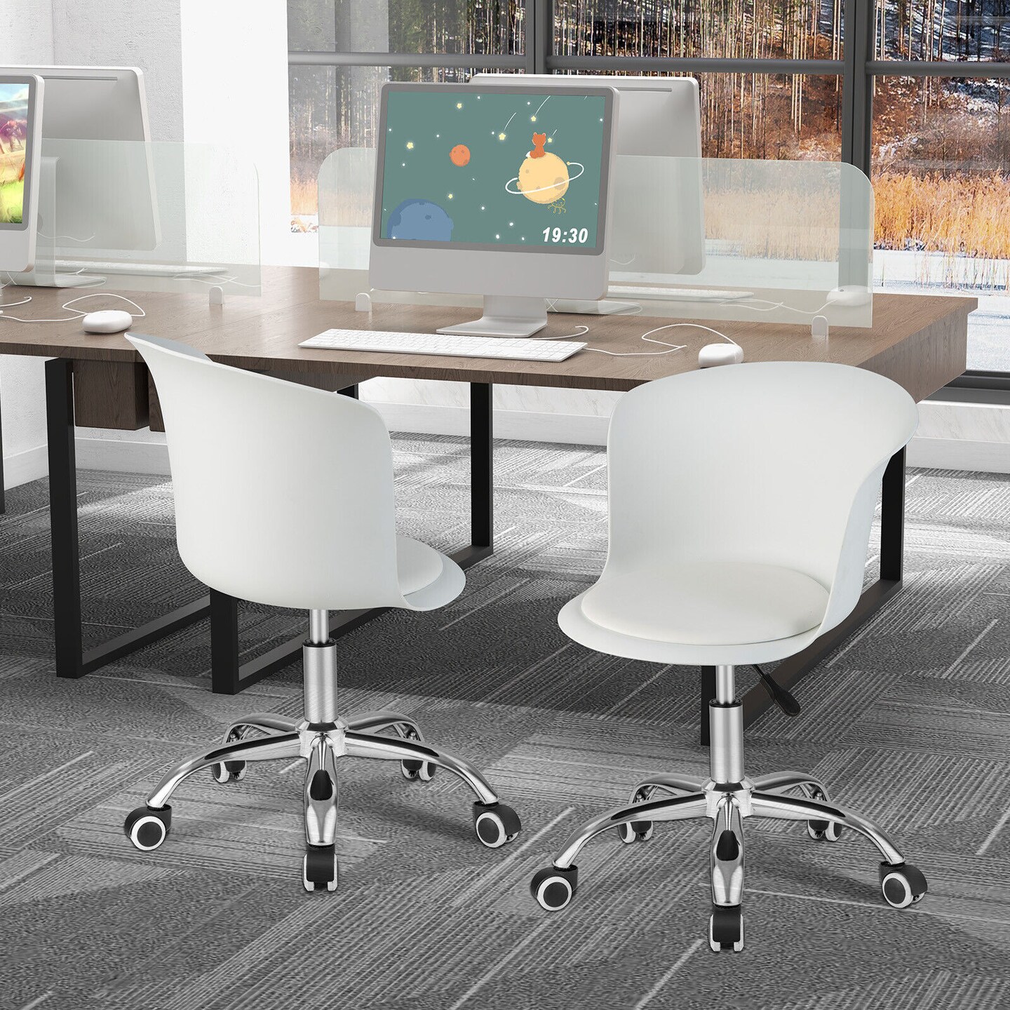 Set of 2 Computer Desk Chair with Ergonomic Backrest and Soft Padded Seat