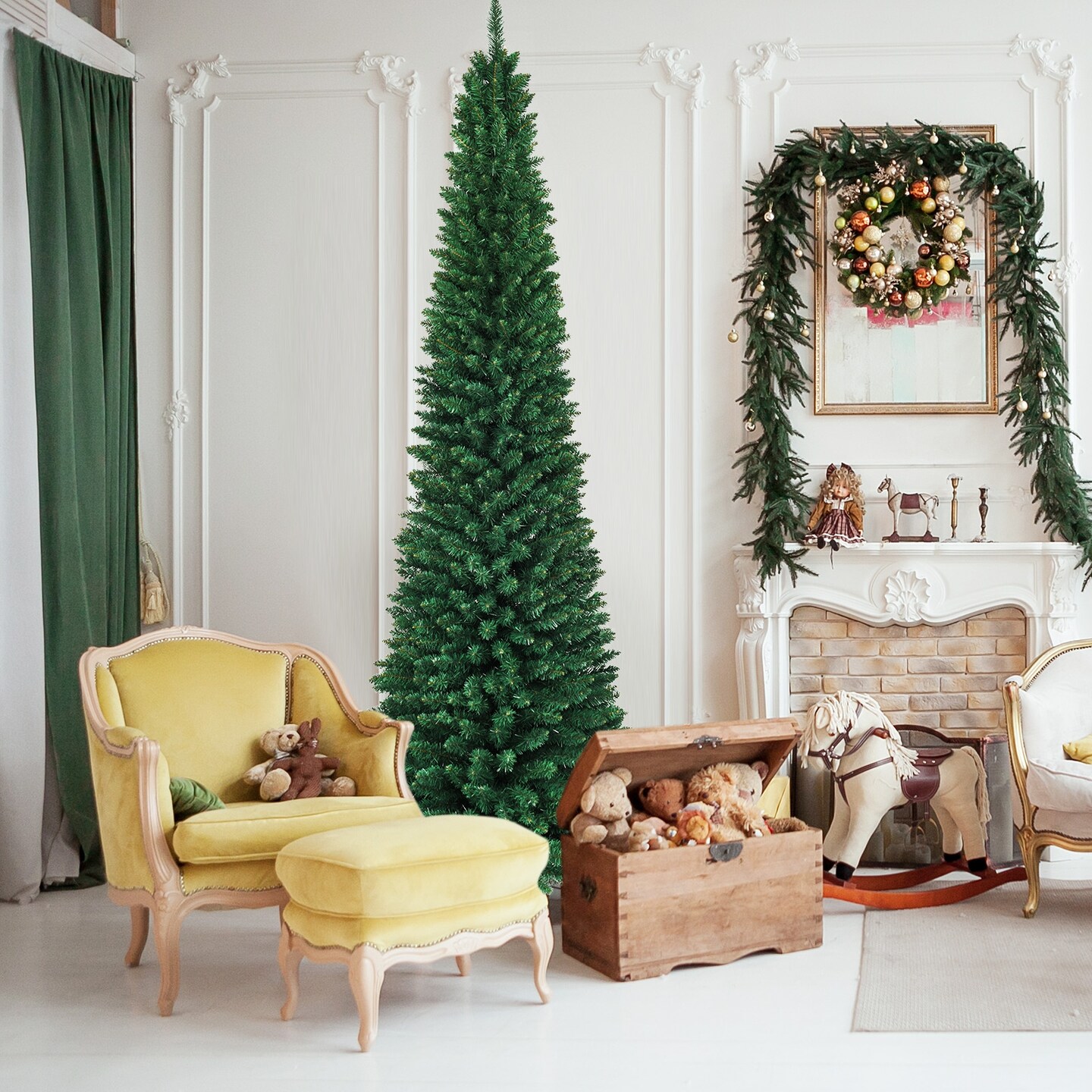 PVC Artificial Slim Pencil Christmas Tree with Metal Stand Ideal for Small Spaces