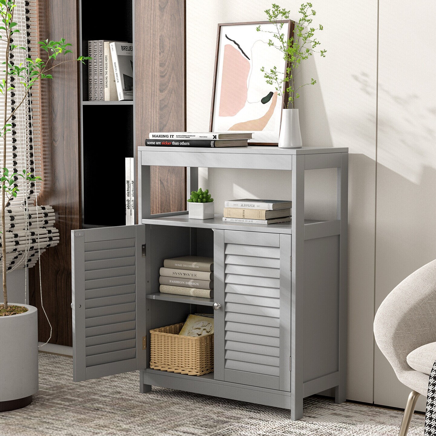 Free Standing Bathroom Floor Cabinet with Double Shutter Doors
