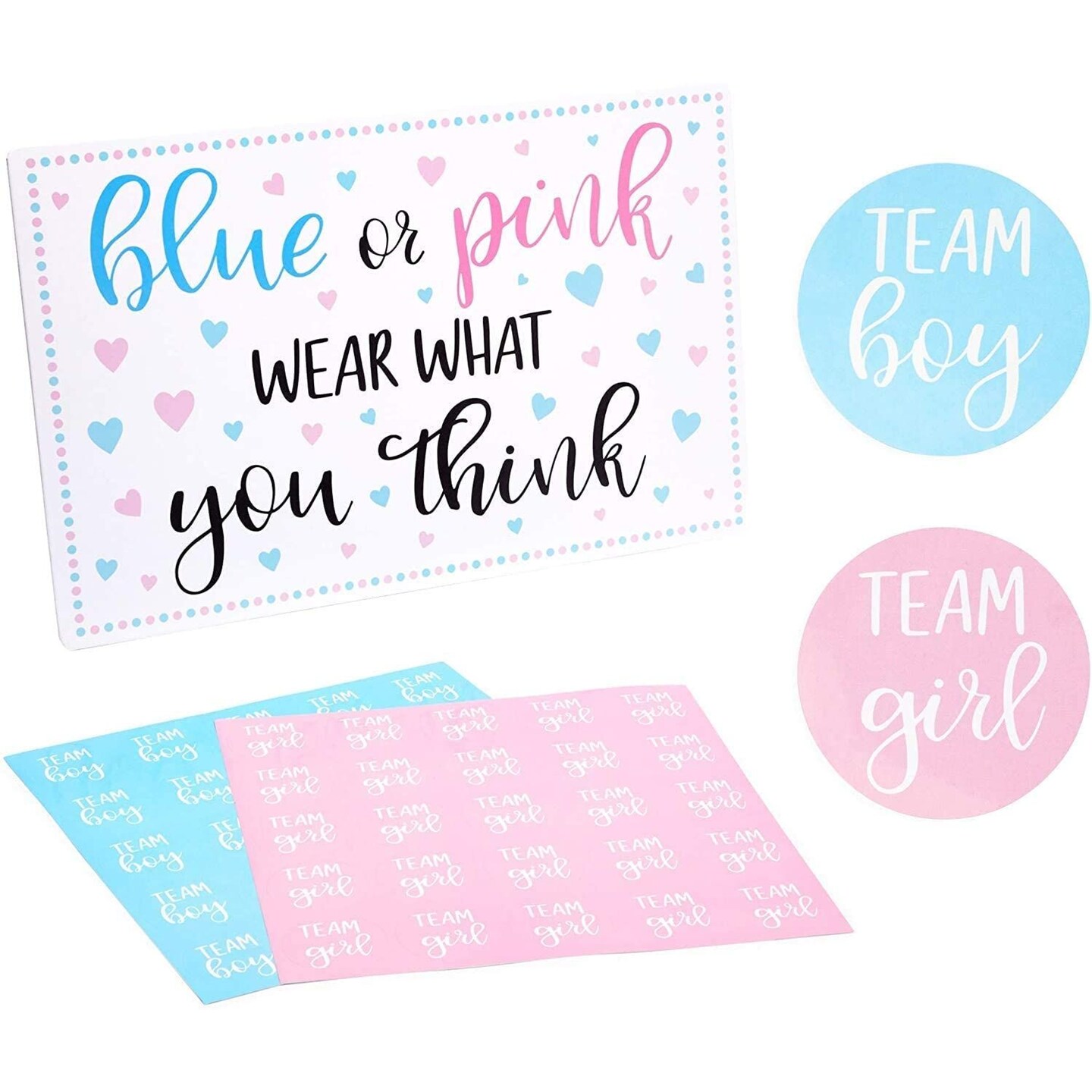 Gender Reveal Party Sticker Prediction Game, Team Boy, Team Girl (51 Pieces)