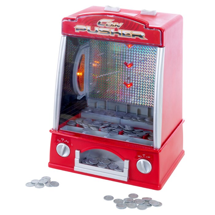 Hey! Play! Coin Pusher Miniature Arcade Game - Replica Classic Penny and Dime Dozer Table or Bar Top Prize Vending Machine