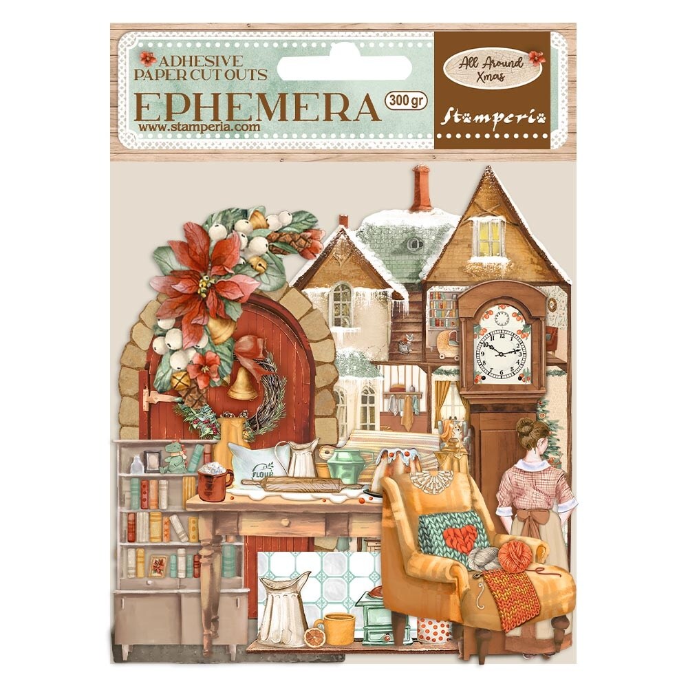 Stamperia Cardstock Ephemera Adhesive Paper Cut Outs-All Around Christmas