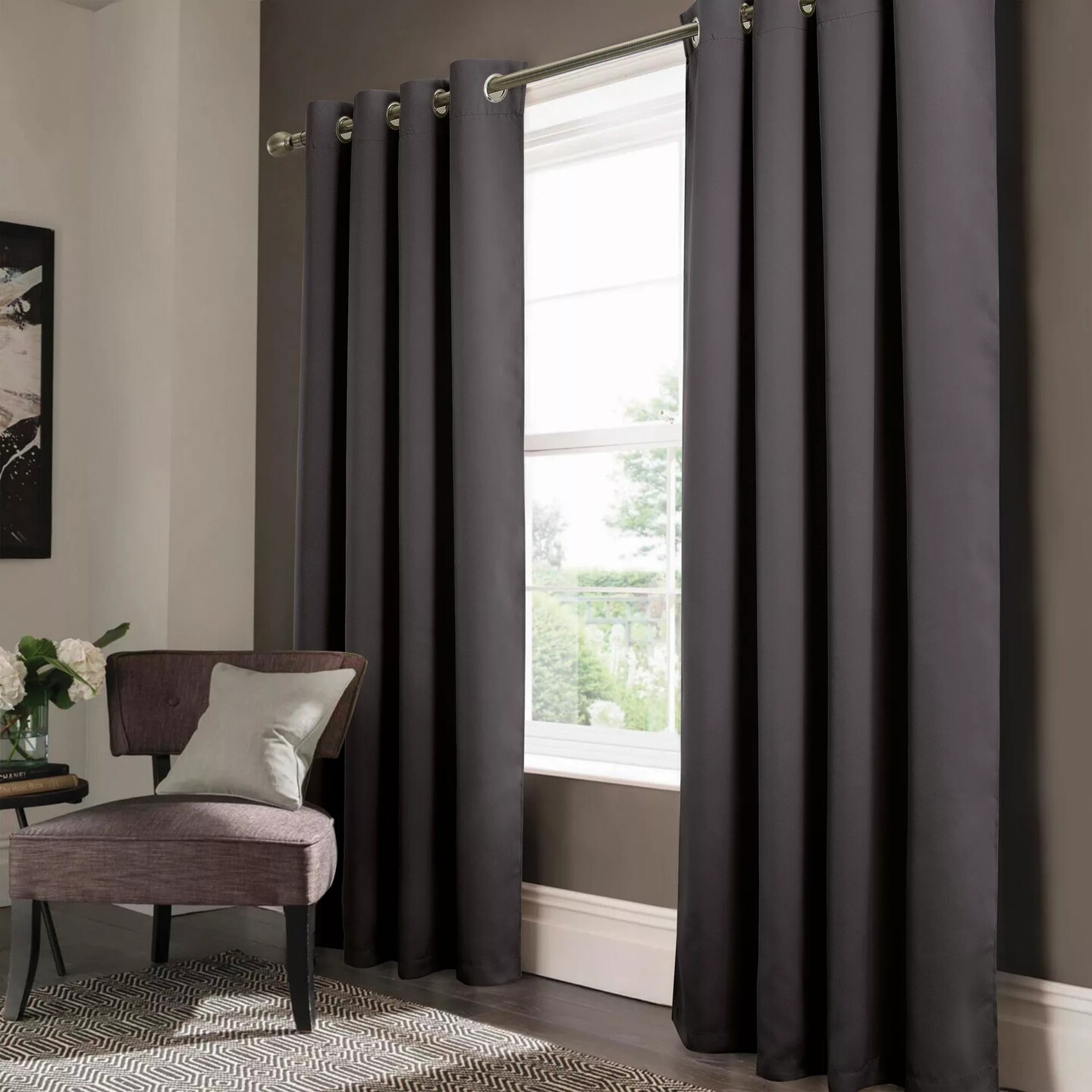 Anchorage Blackout Grommet Curtains 2-Panel 84 Inch Thermal Insulated Black