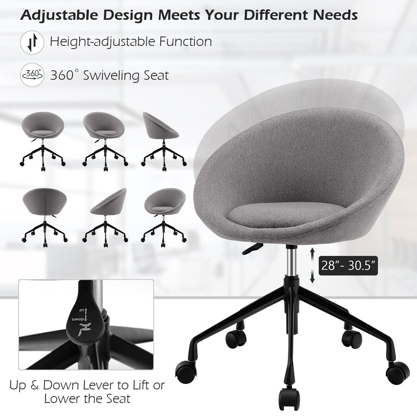 Adjustable Swivel Accent Chair Vanity Chair with Round Back
