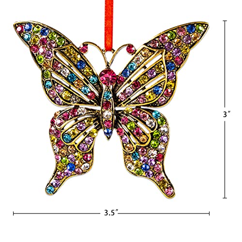 3 Pieces Butterfly Christmas Tree Hanging Ornament Rhinestone Butterfly  Decorations Xmas Butterfly Tree Hanging Set Butterfly Gift Keepsake  Colorful