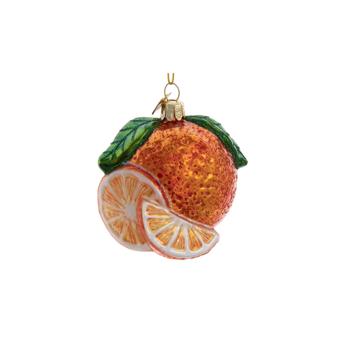 KSA 8ct Orange with Leaves and Slice Glass Christmas Ball Ornaments 3.25&#x22; (80mm)