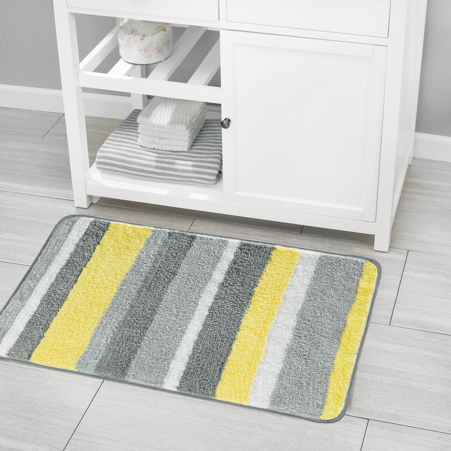mDesign Striped Microfiber Bathroom Spa Mat Rugs/Runner, Set of 3