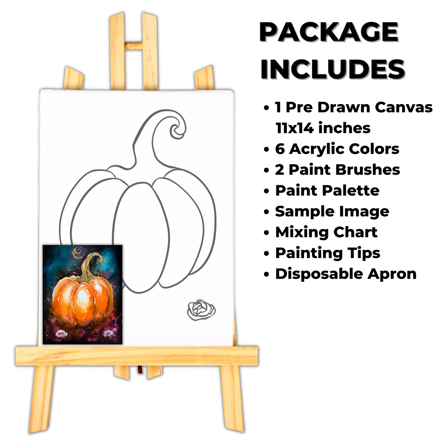 "Pumpkin Splash" DIY Canvas Art Kit, Adult Beginner, Acrylic Paint Size 11x14 inch