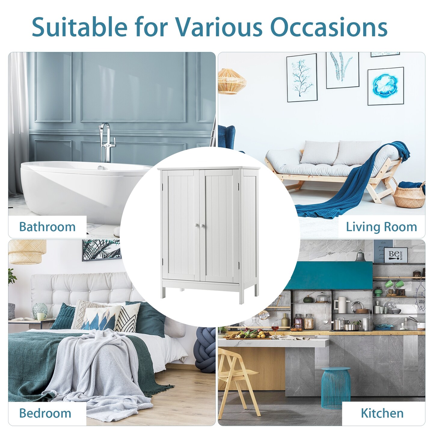 2-Door Freer-Standing Bathroom Storage Organizer Cabinet with Shelf Perfect for Living room or Bedroom