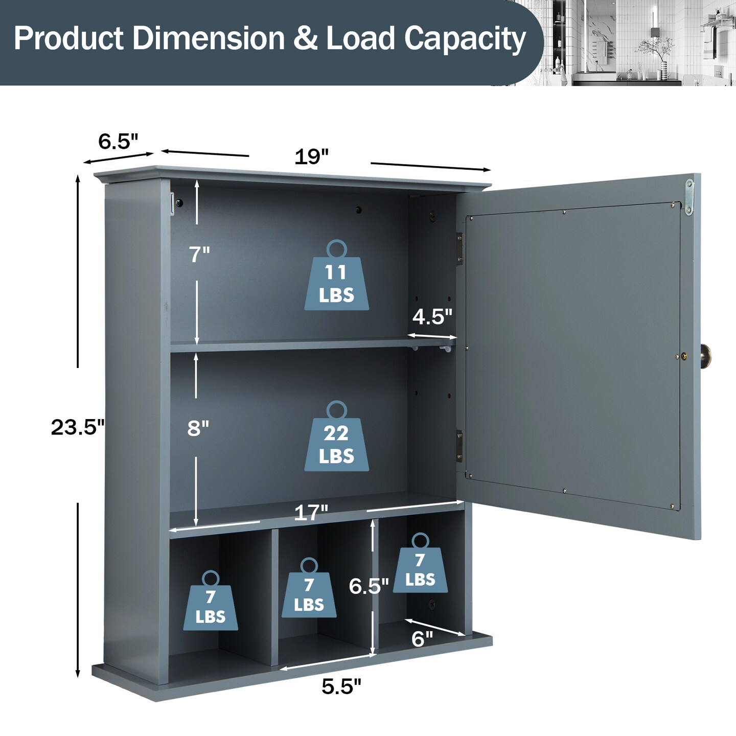 Wall Mounted Bathroom Cabinet with Mirrored Magnetic Door Holder
