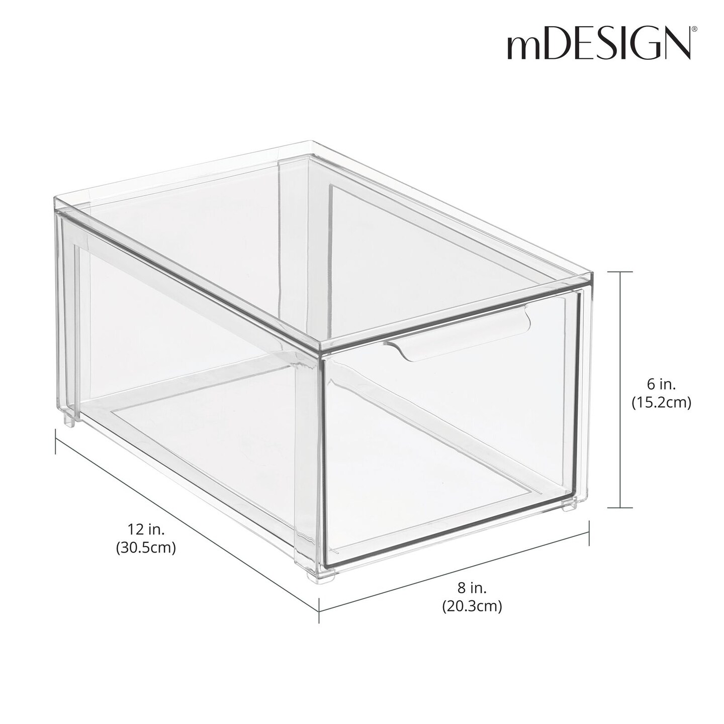 mDesign Plastic Stackable Kitchen Storage Bin, Pull-Out Drawer - 2 Pack, Clear